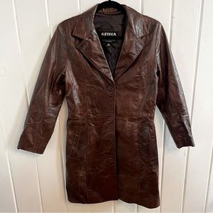 Vintage Azteca Leather Trench Coat (S)